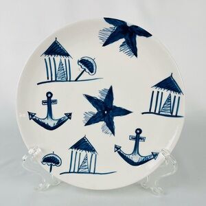 Starbucks hand-painted nautical anchor and starfish serving plate blue white